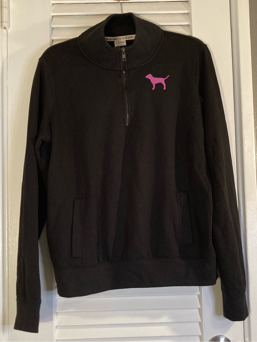 Victoria's Secret Black Quarter-Zip Pullover Love Pink Graffiti Pink Dog Logo